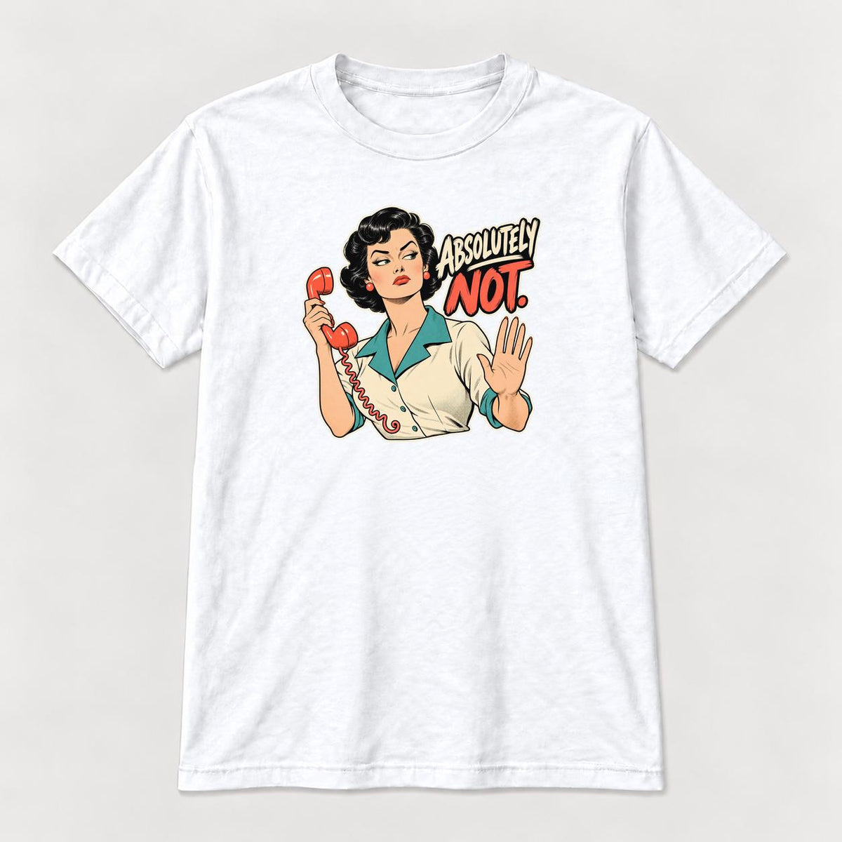 Absolutely Not Retro Comic Woman — garment mockup or size chart
