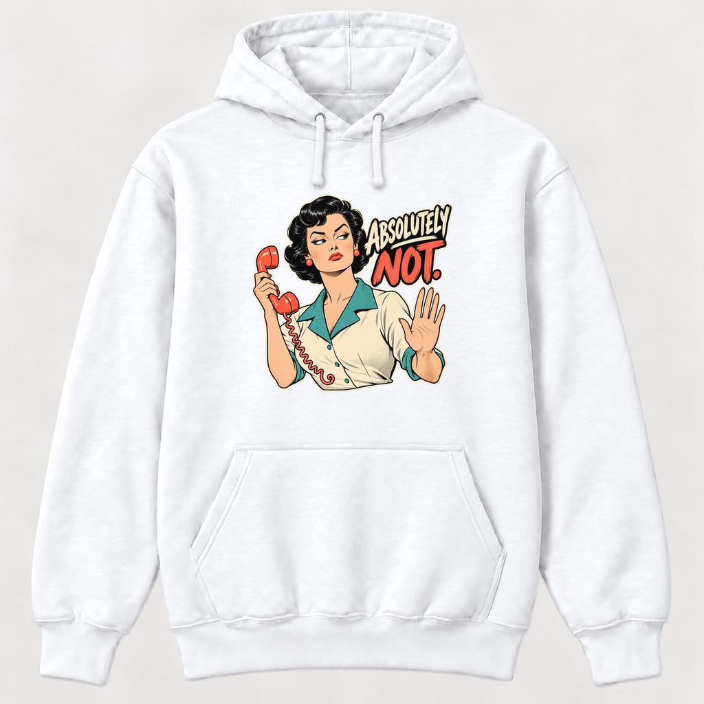 Absolutely Not Retro Comic Woman — garment mockup or size chart