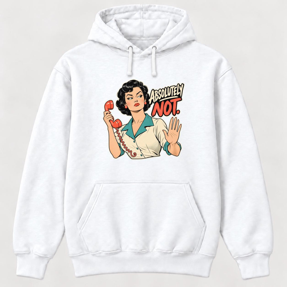 Absolutely Not Retro Comic Woman — garment mockup or size chart
