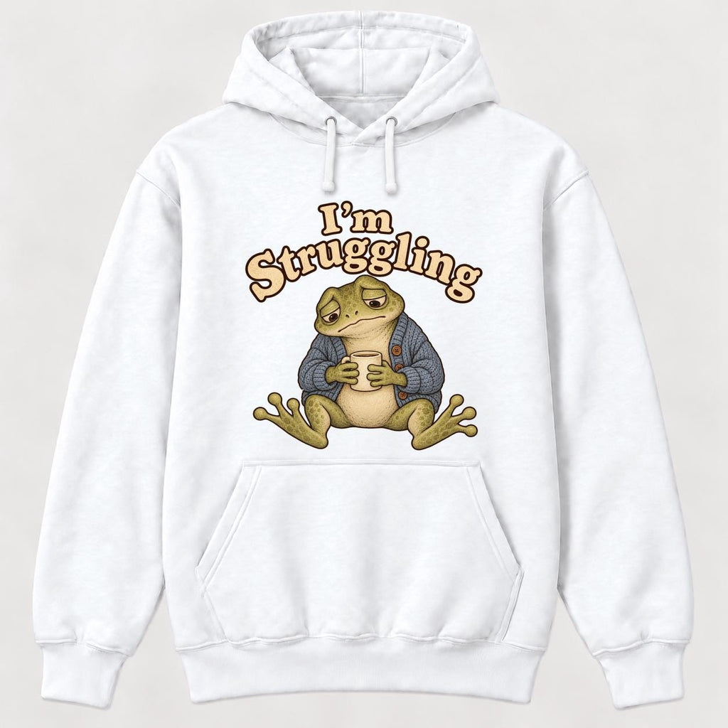 I'm Struggling Blue Cardigan Frog with Mug — garment mockup or size chart