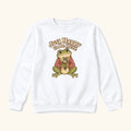 Just Happy to Be Here Frog with Flowers — garment mockup or size chart