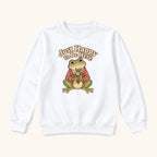 Just Happy to Be Here Frog with Flowers — garment mockup or size chart