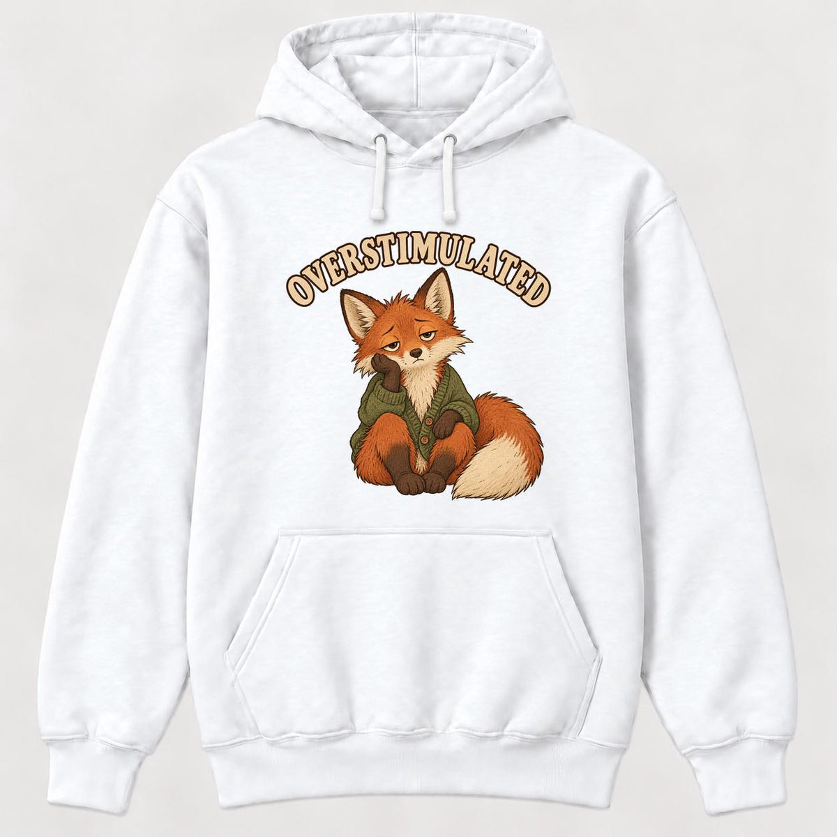 Overstimulated Storybook Fox Green Cardigan — garment mockup or size chart