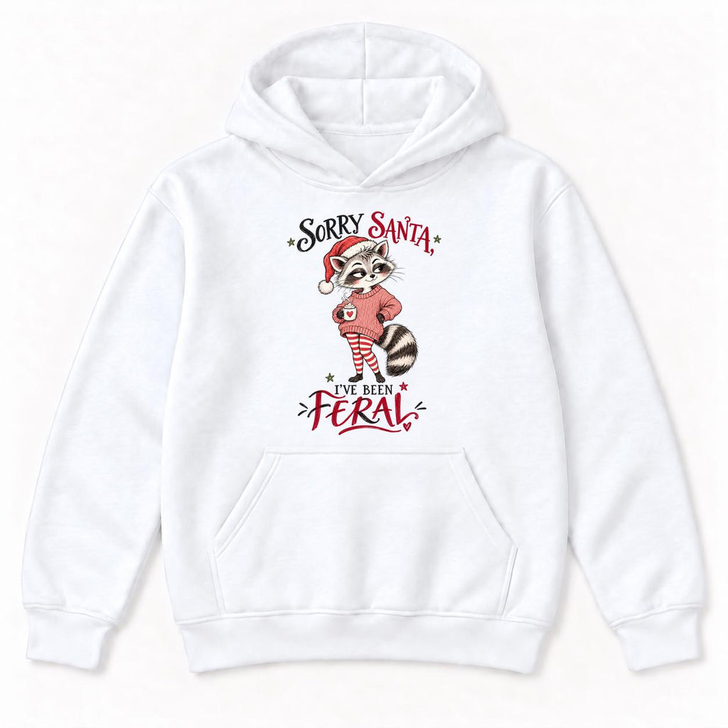 Sorry Santa Ive Been Feral Blush Sweater Raccoon — garment mockup or size chart