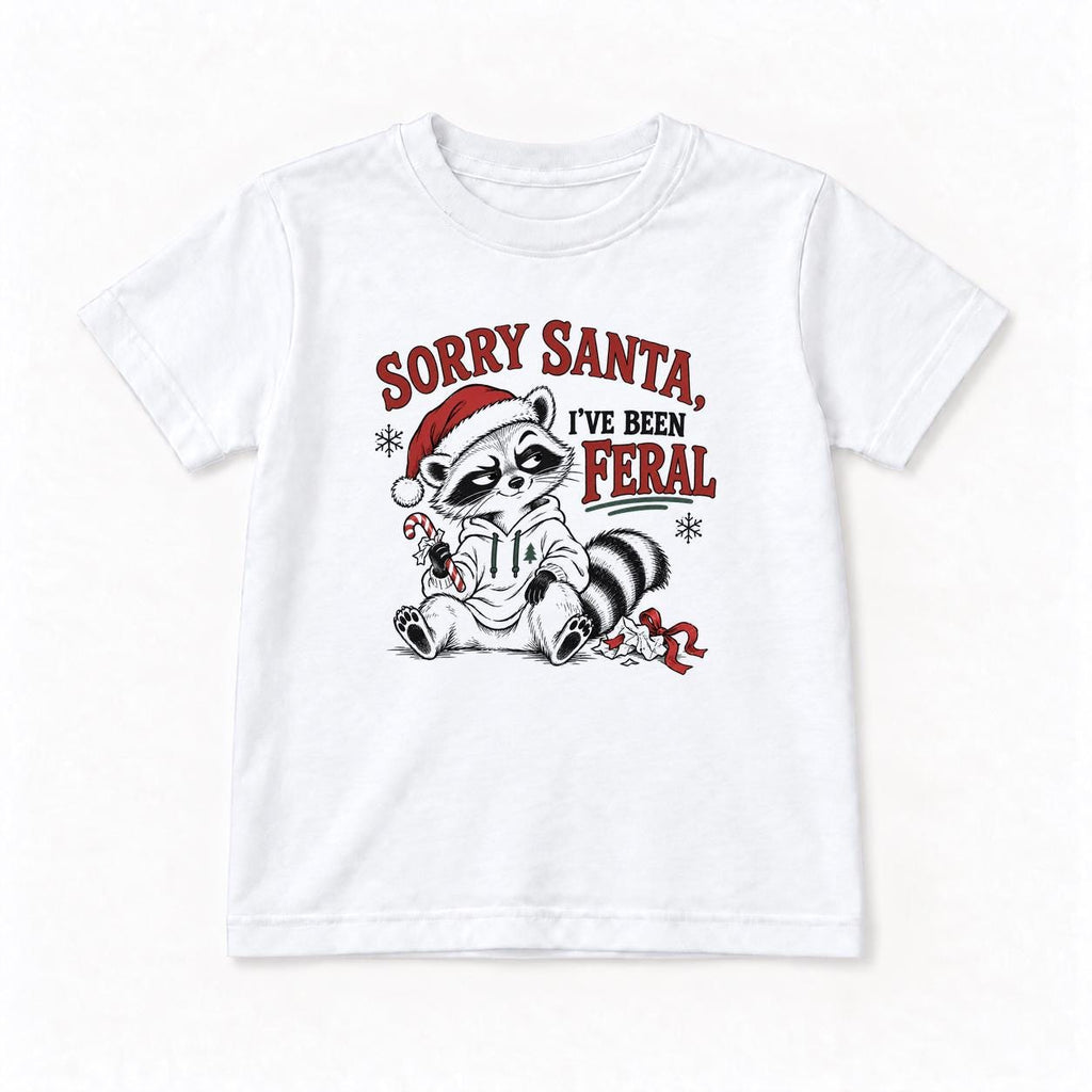 Sorry Santa Ive Been Feral Line Art Raccoon — garment mockup or size chart