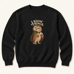 I Know Things Storybook Owl Black — garment mockup or size chart
