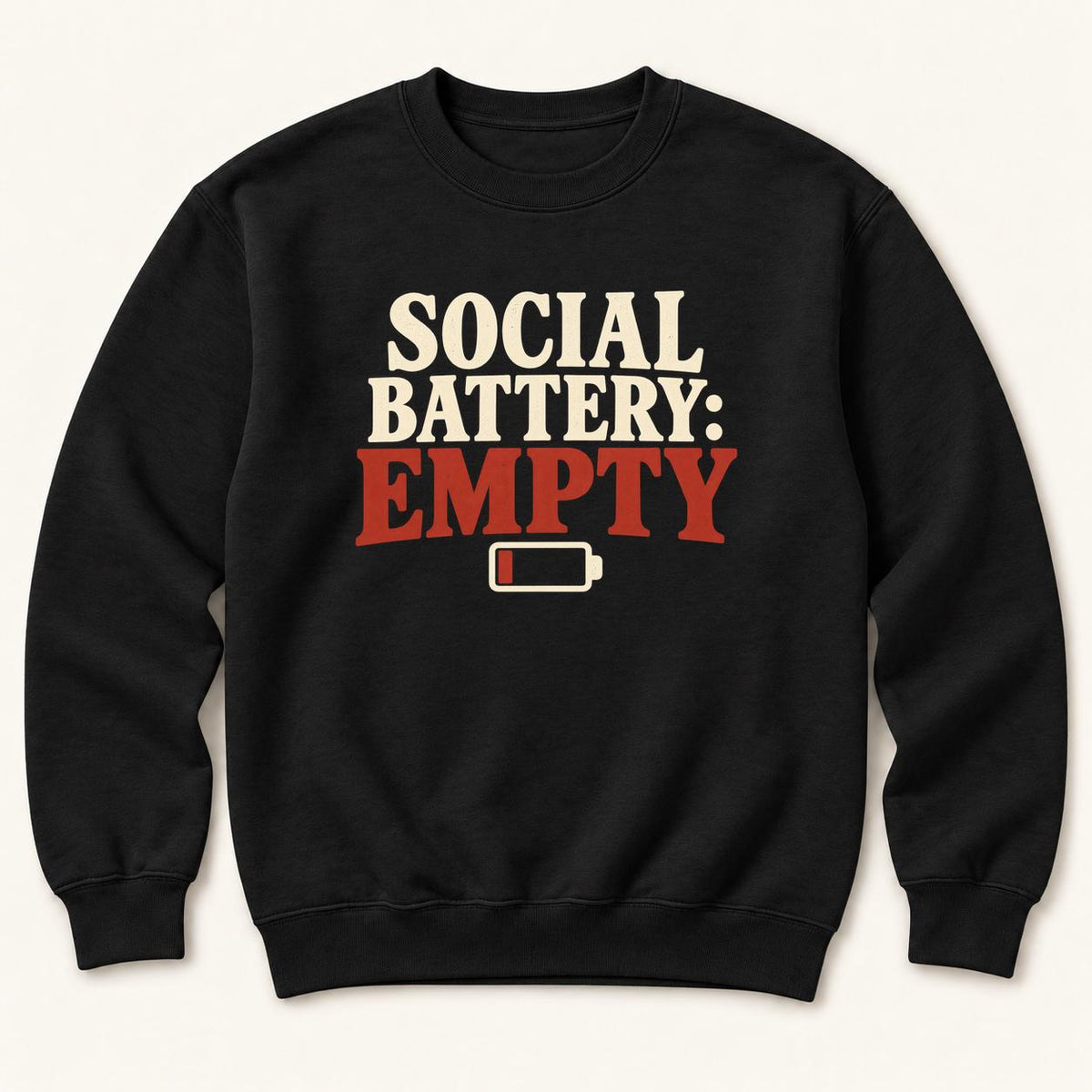 Social Battery: Empty — garment mockup or size chart