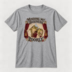 Minding My Business Poorly Storybook Frogs — garment mockup or size chart