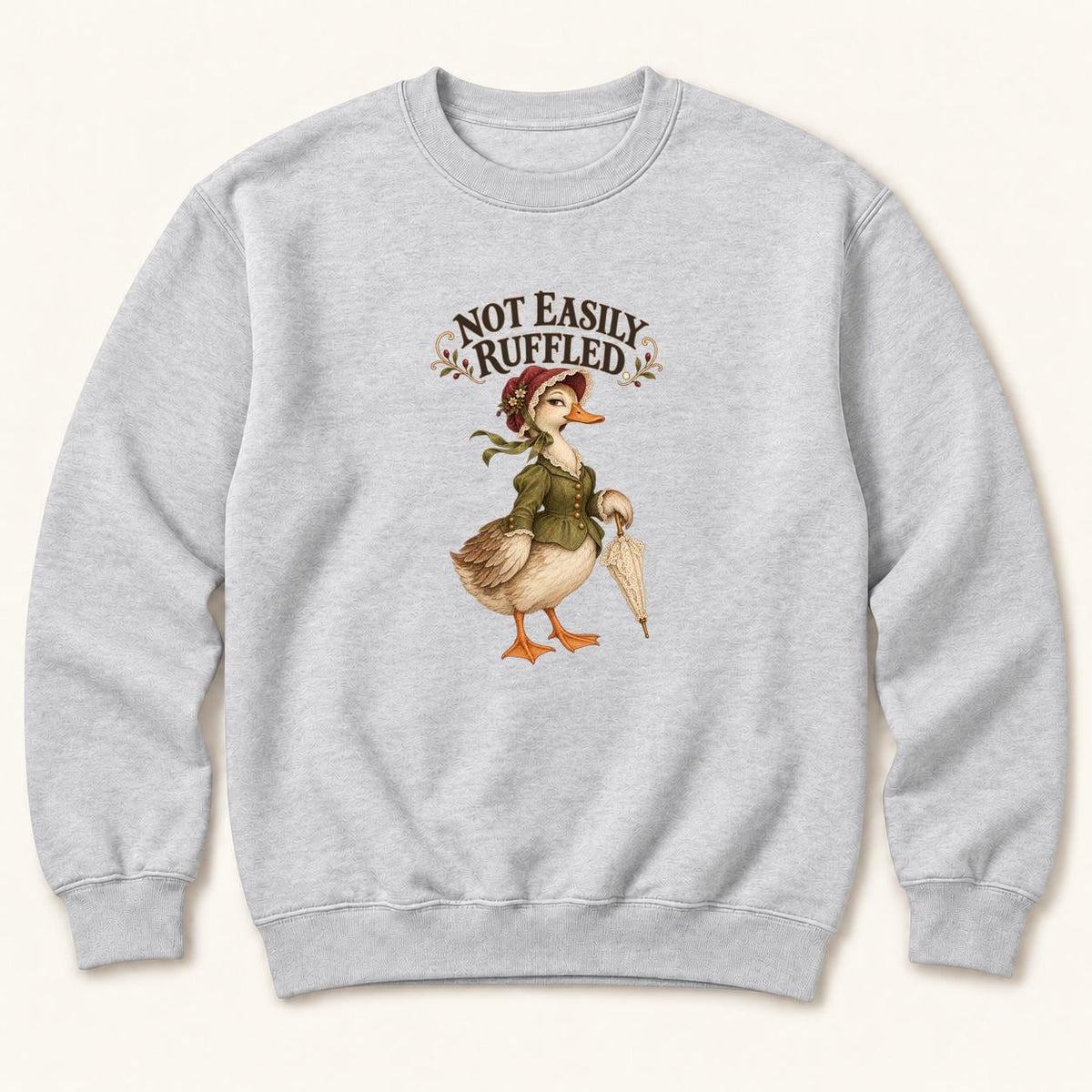 Not Easily Ruffled Storybook Duck — garment mockup or size chart