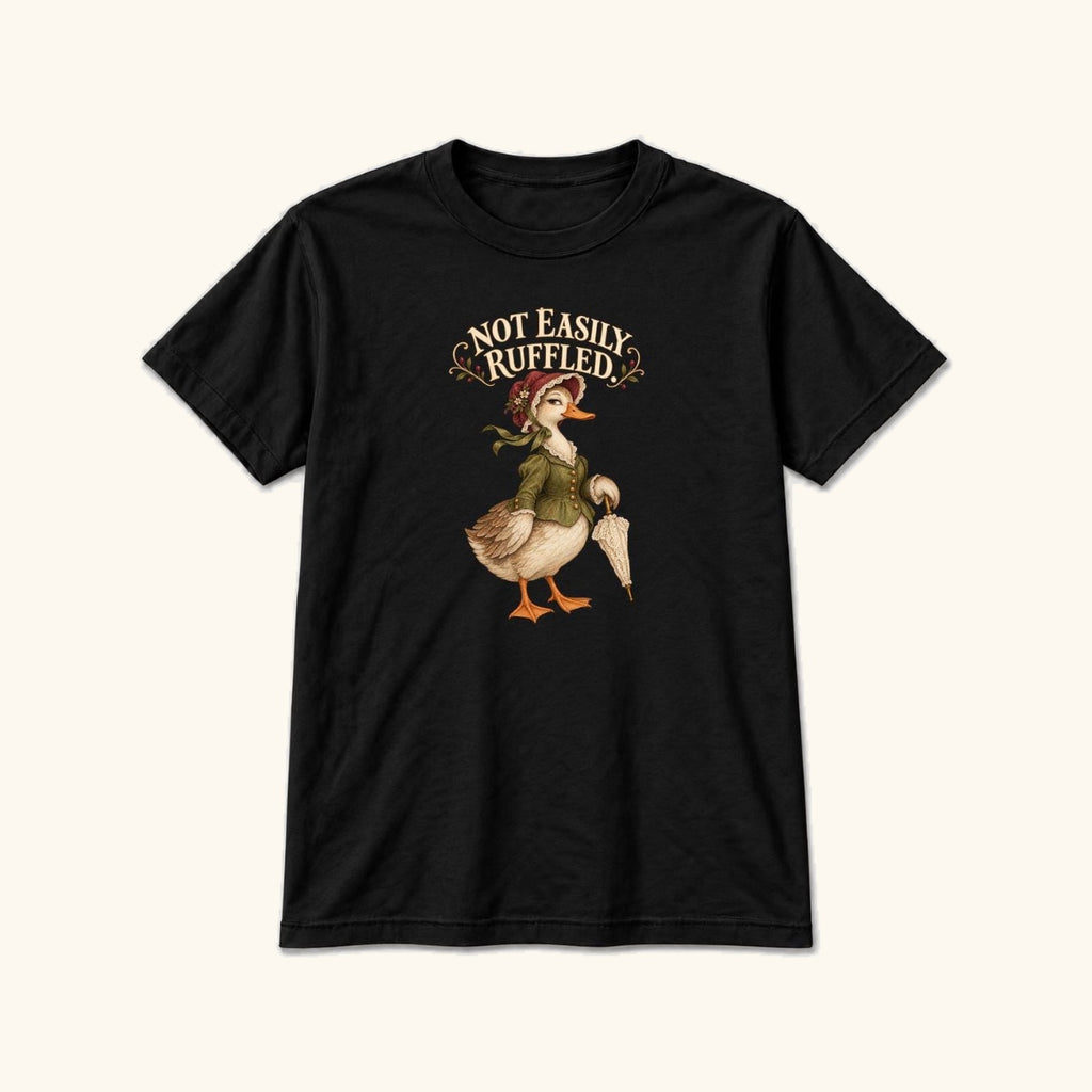Not Easily Ruffled Storybook Duck — garment mockup or size chart