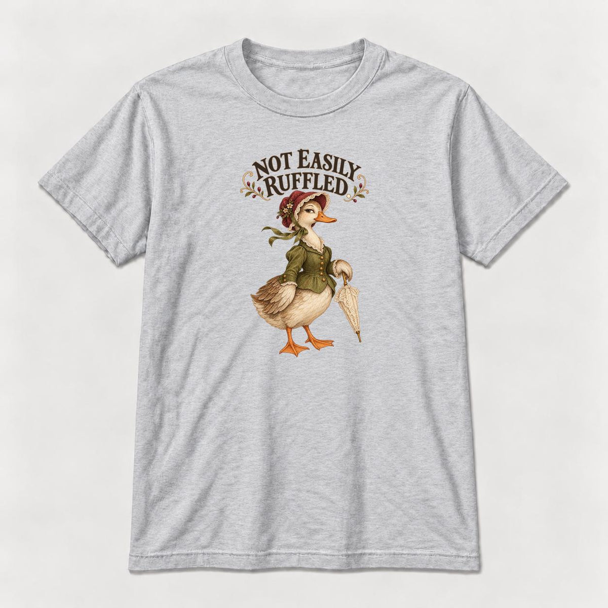 Not Easily Ruffled Storybook Duck — garment mockup or size chart