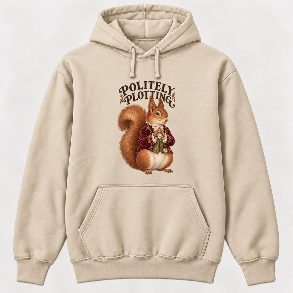 Politely Plotting Storybook Squirrel — garment mockup or size chart