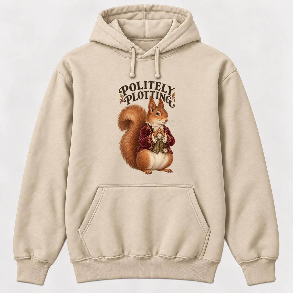 Politely Plotting Storybook Squirrel — garment mockup or size chart