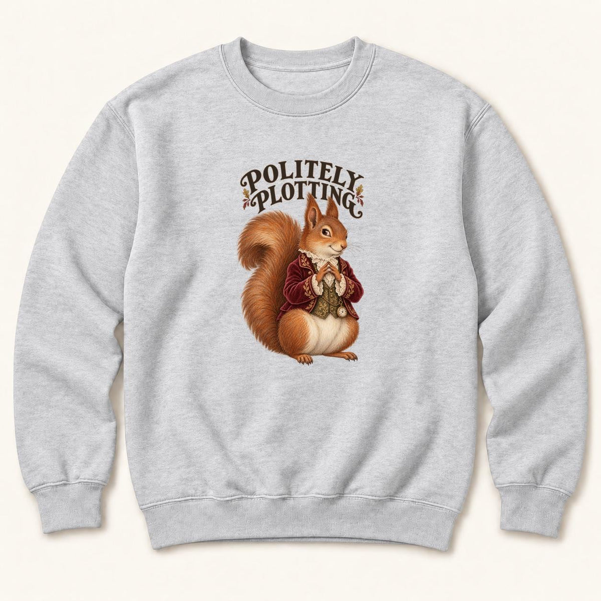 Politely Plotting Storybook Squirrel — garment mockup or size chart