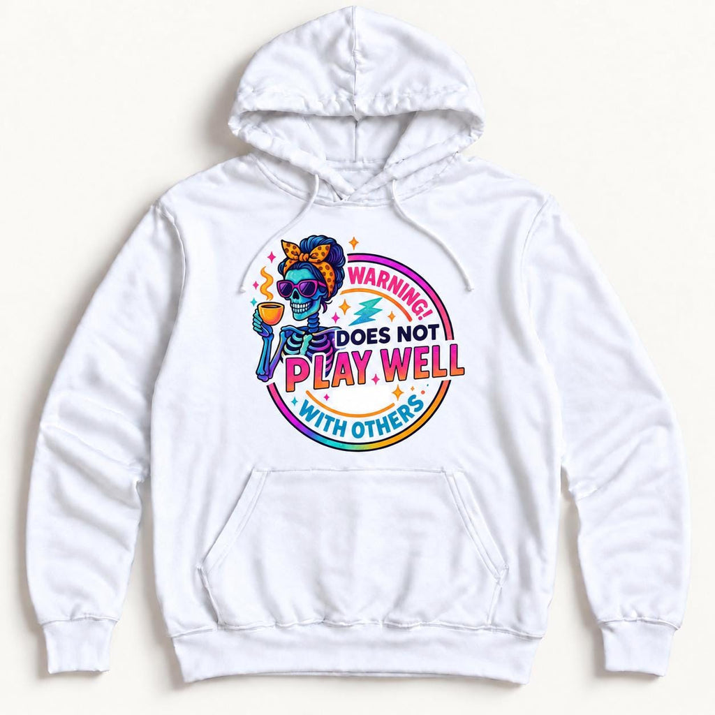 Warning Does Not Play Well With Others — garment mockup or size chart