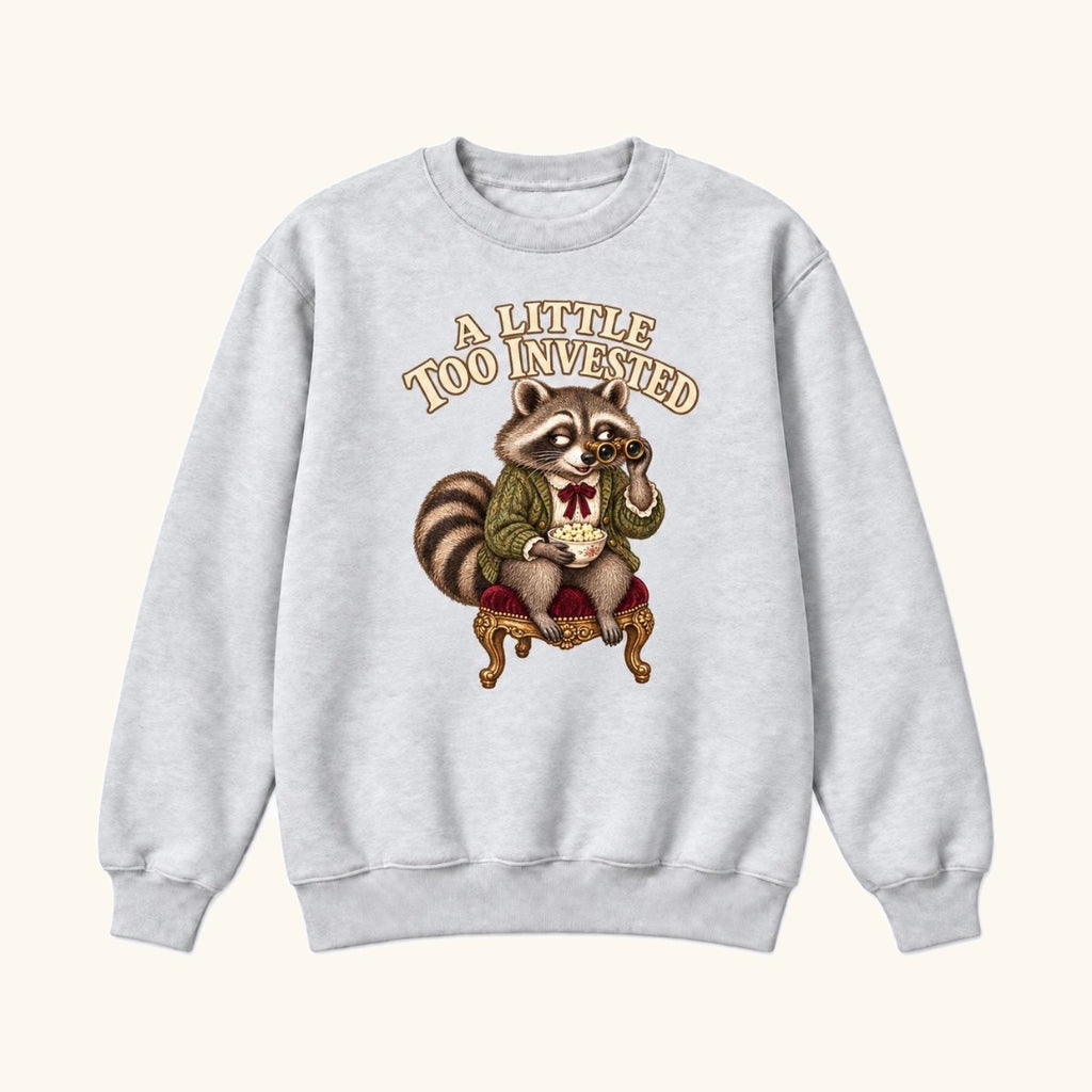 A Little Too Invested Raccoon — garment mockup or size chart