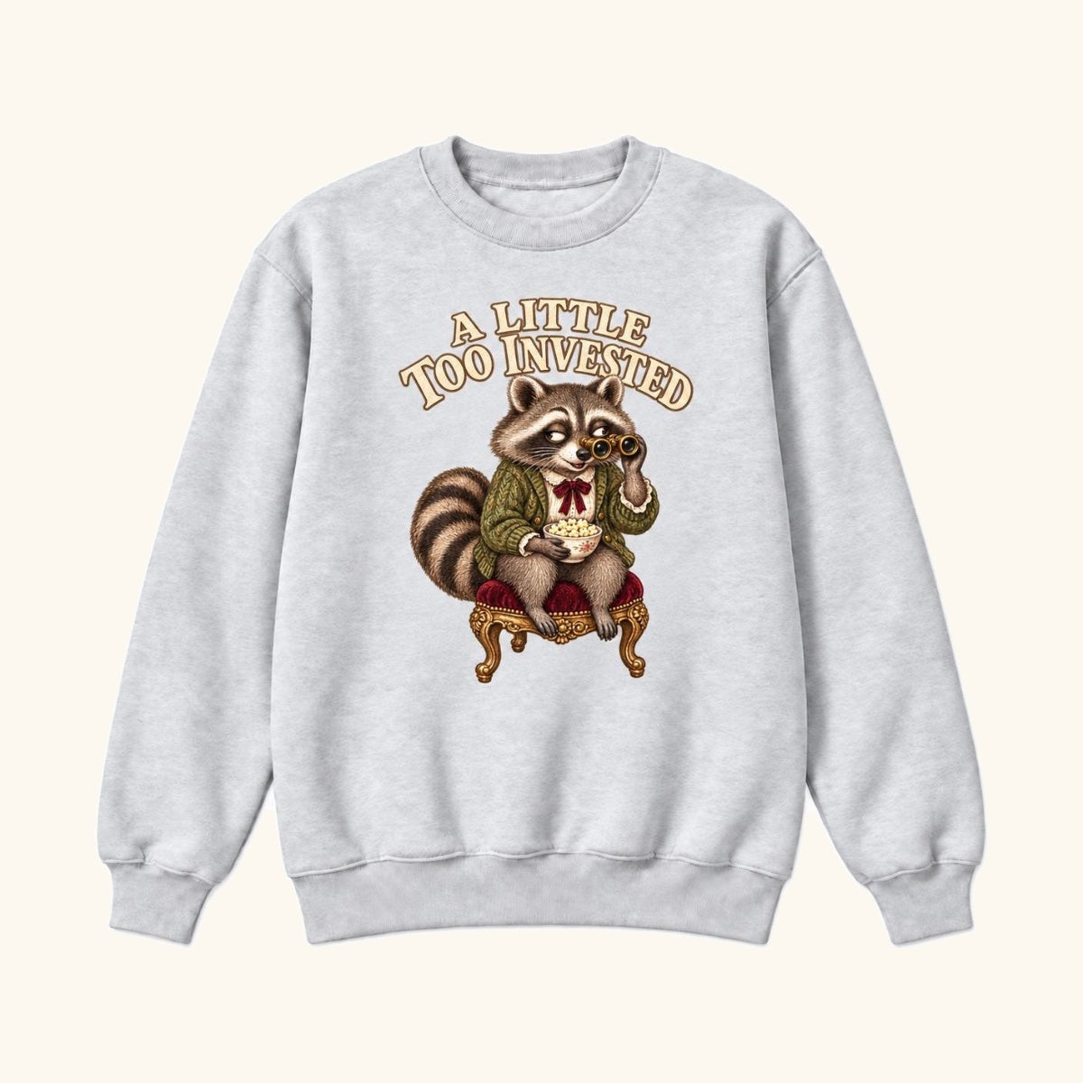 A Little Too Invested Raccoon — garment mockup or size chart