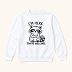 I'm Here You're Welcome Raccoon — garment mockup or size chart
