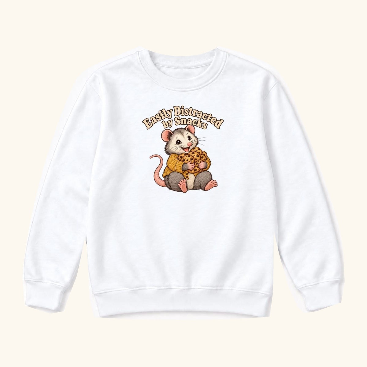 Easily Distracted By Snacks Possum — garment mockup or size chart