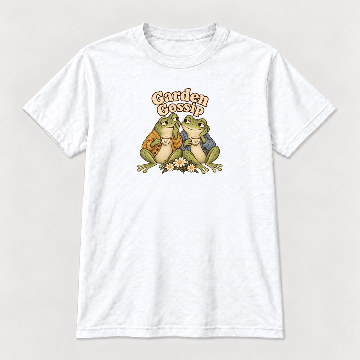 Garden Gossip Frogs — garment mockup or size chart