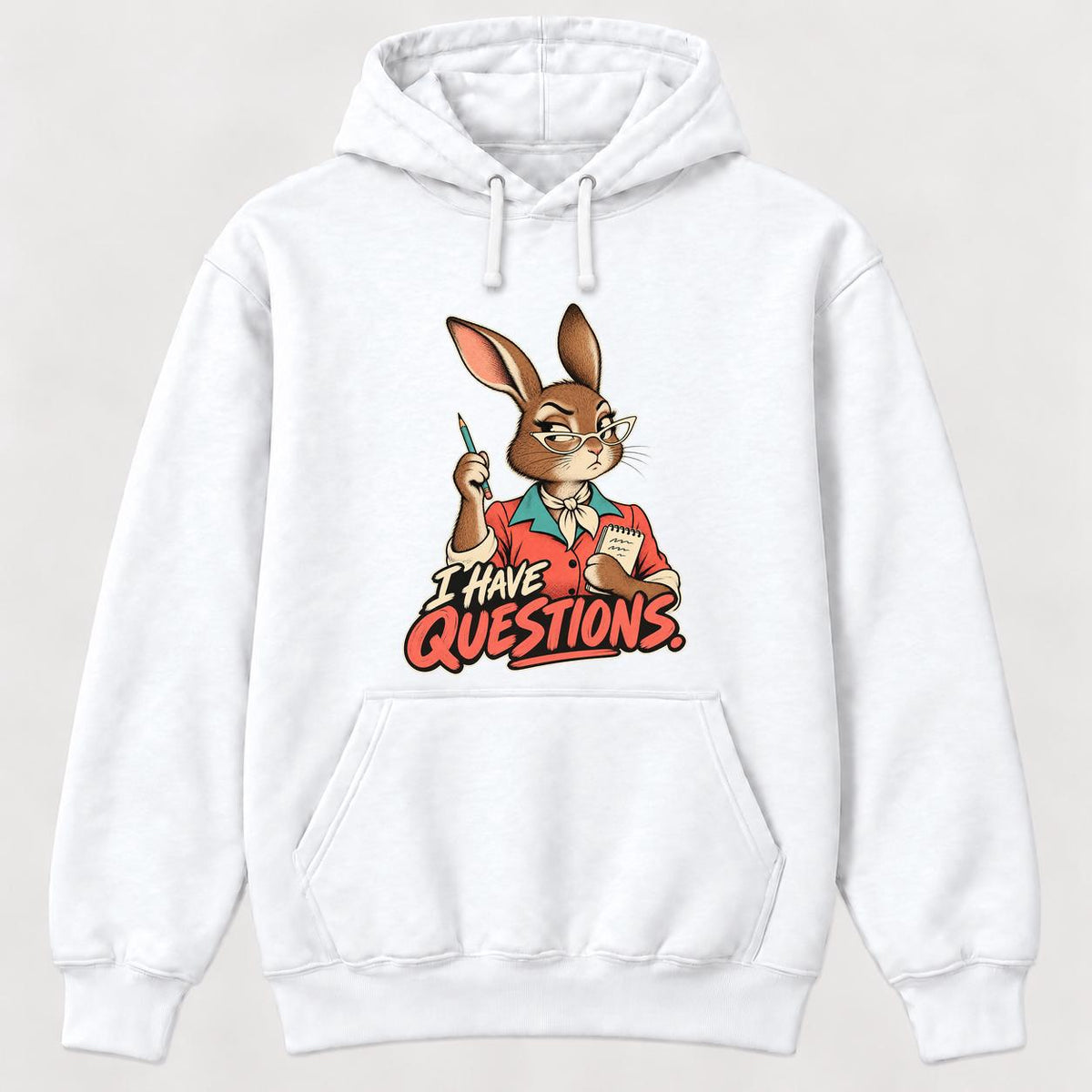 I Have Questions Rabbit — garment mockup or size chart