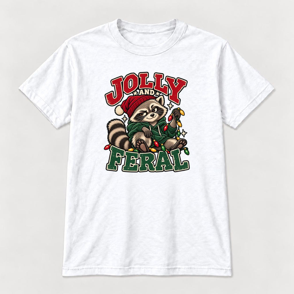 Jolly and Feral Raccoon Christmas Lights — garment mockup or size chart