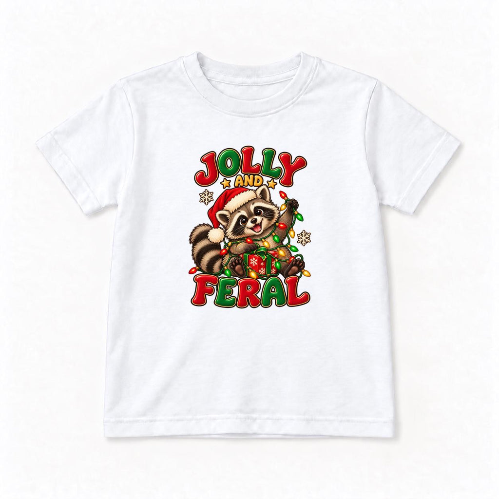 Jolly and Feral Santa Raccoon with Gift — garment mockup or size chart