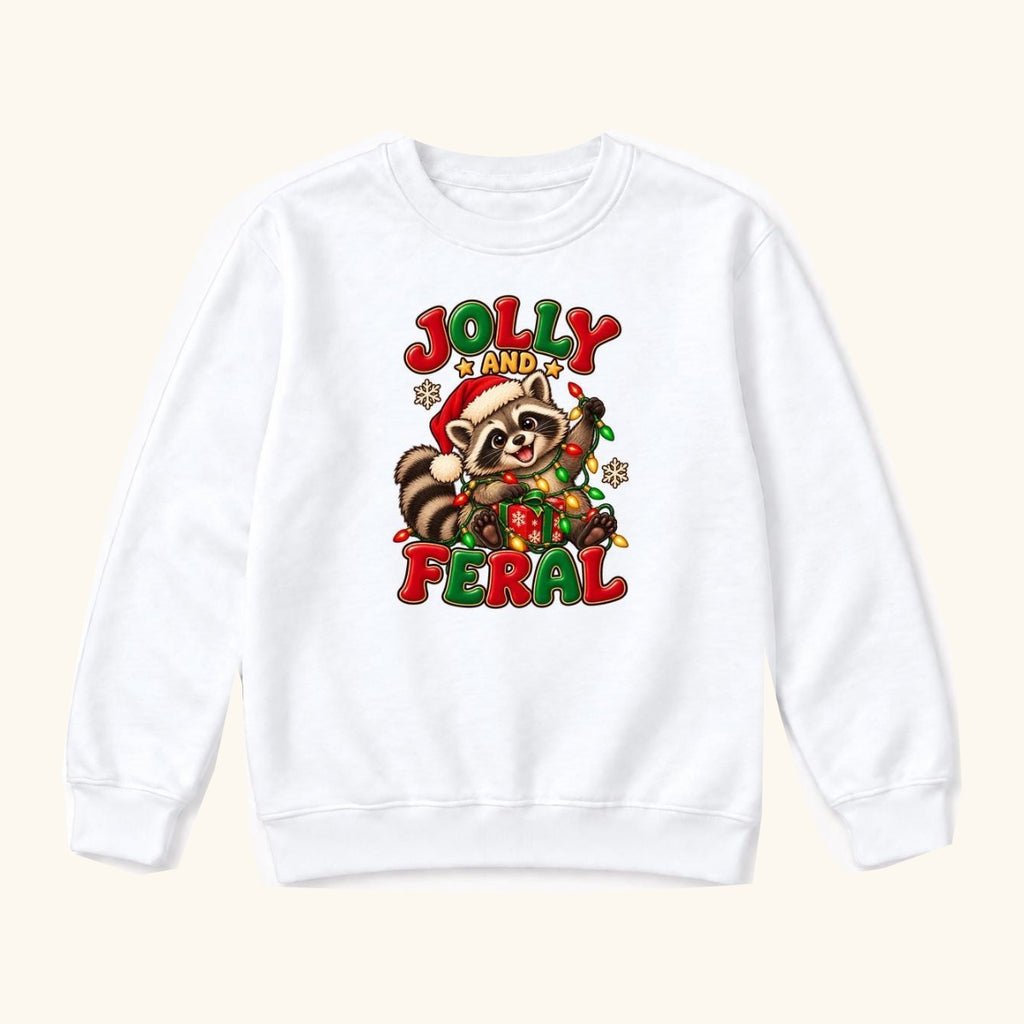 Jolly and Feral Santa Raccoon with Gift — garment mockup or size chart
