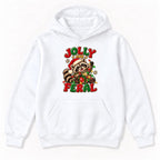 Jolly and Feral Santa Raccoon with Gift — garment mockup or size chart