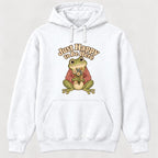 Just Happy to Be Here Frog with Flowers — garment mockup or size chart
