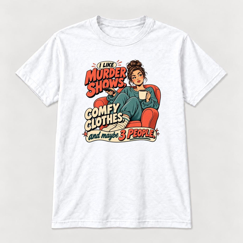 Murder Shows Comfy Clothes Retro Woman — garment mockup or size chart