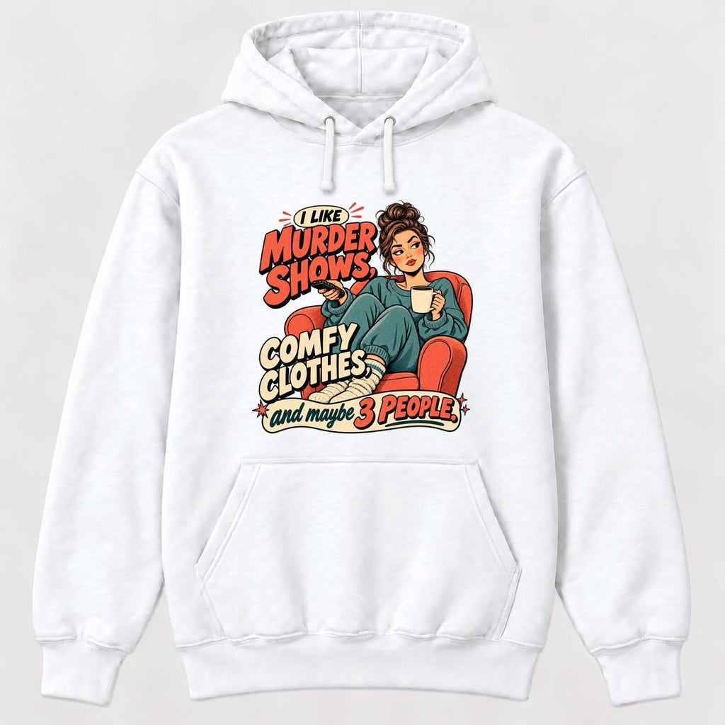 Murder Shows Comfy Clothes Retro Woman — garment mockup or size chart