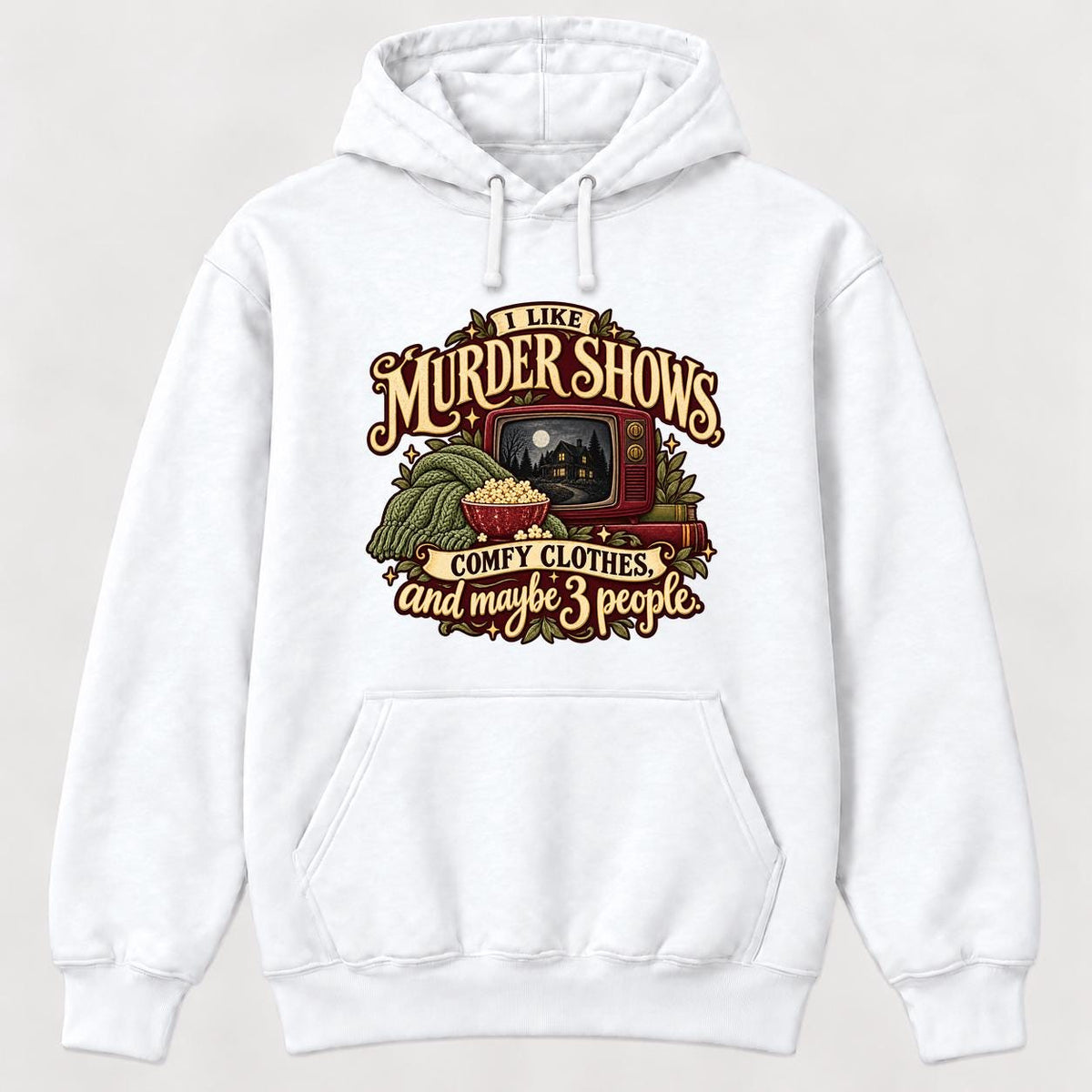Murder Shows Comfy Clothes Vintage TV — garment mockup or size chart
