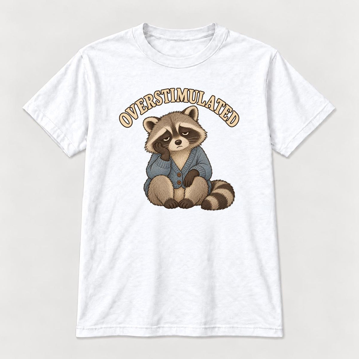Overstimulated Storybook Raccoon Blue Cardigan — garment mockup or size chart