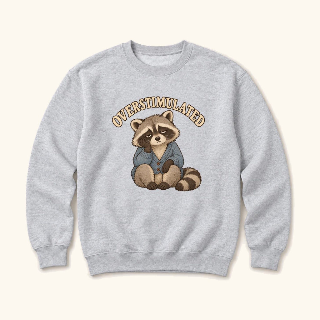 Overstimulated Storybook Raccoon Blue Cardigan — garment mockup or size chart