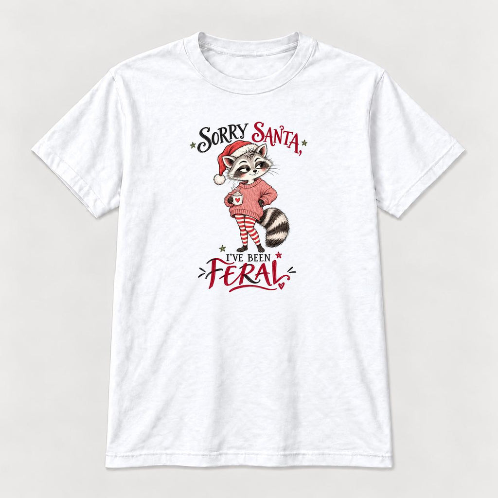 Sorry Santa Ive Been Feral Blush Sweater Raccoon — garment mockup or size chart