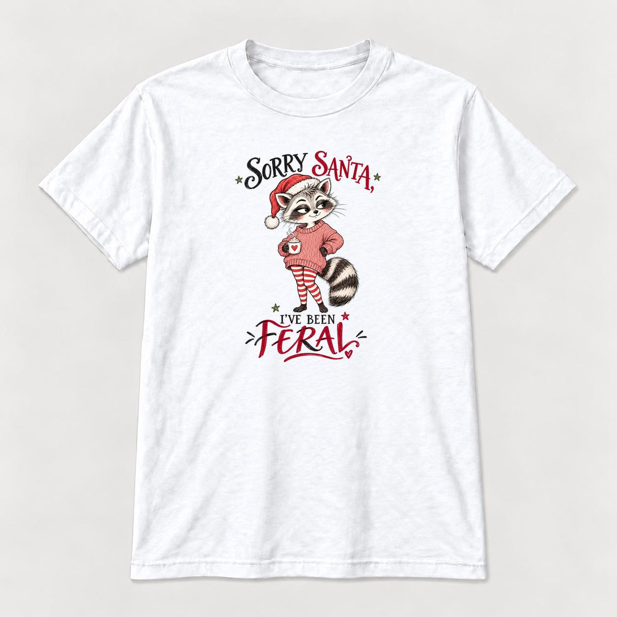 Sorry Santa Ive Been Feral Blush Sweater Raccoon — garment mockup or size chart