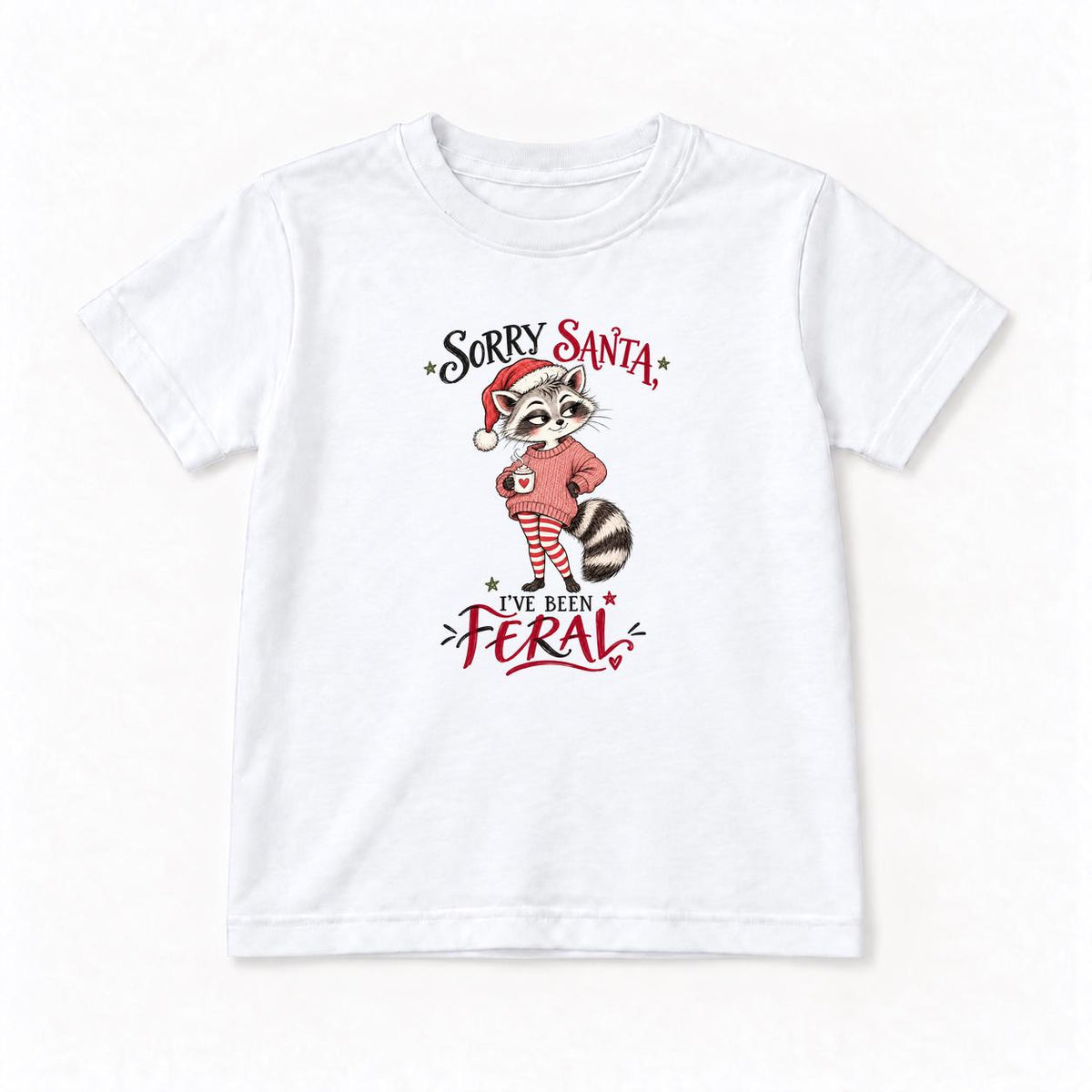 Sorry Santa Ive Been Feral Blush Sweater Raccoon — garment mockup or size chart