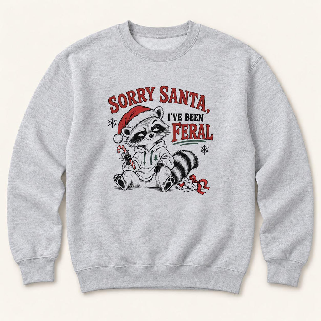 Sorry Santa Ive Been Feral Line Art Raccoon — garment mockup or size chart