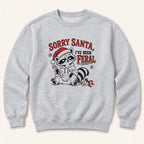 Sorry Santa Ive Been Feral Line Art Raccoon — garment mockup or size chart