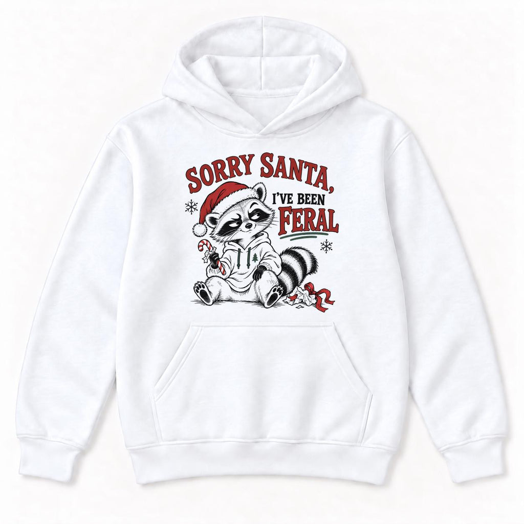 Sorry Santa Ive Been Feral Line Art Raccoon — garment mockup or size chart