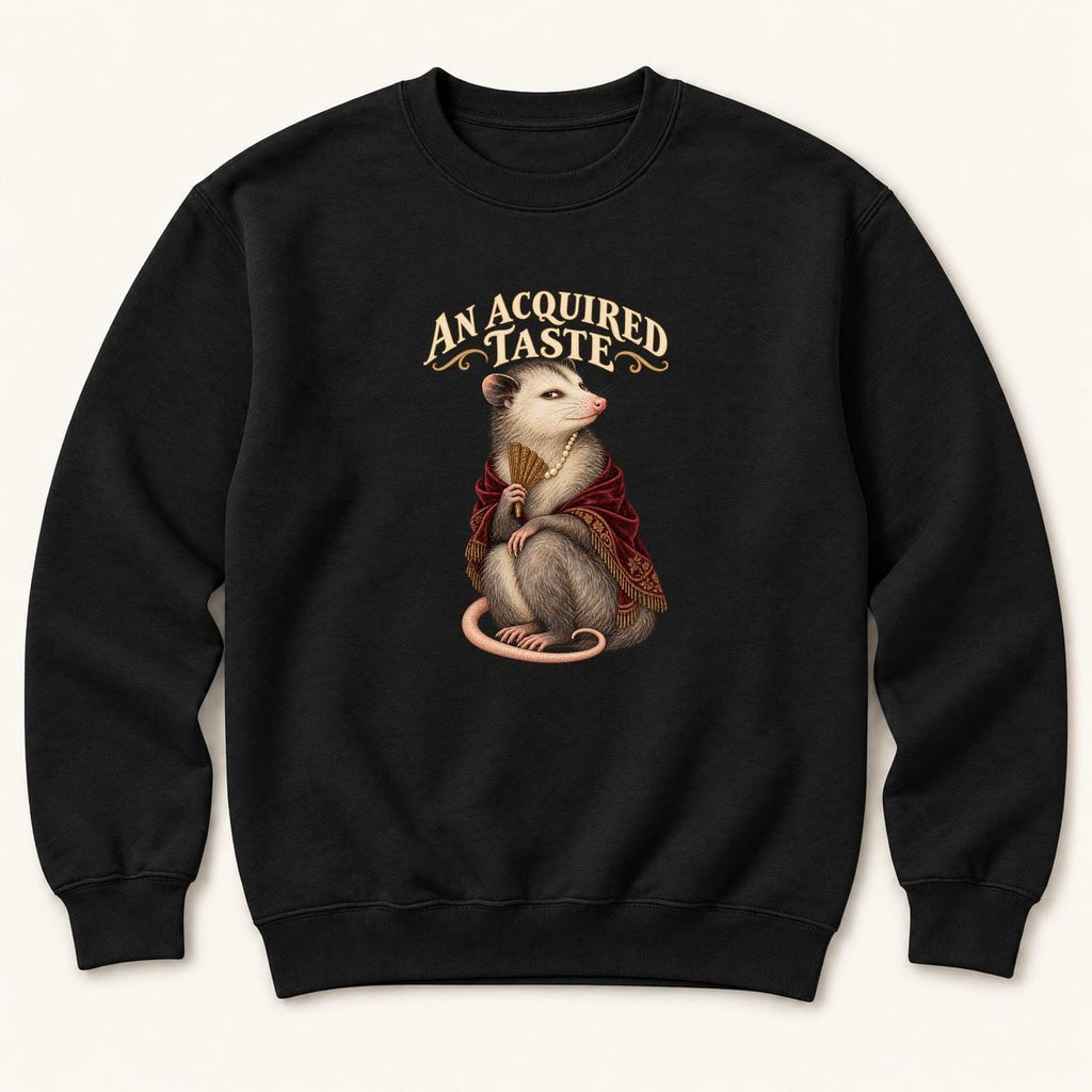 An Acquired Taste Storybook Possum Black — garment mockup or size chart