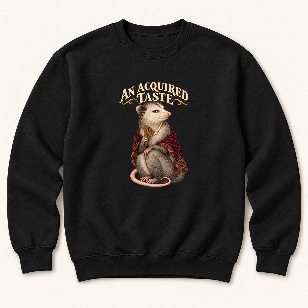 An Acquired Taste Storybook Possum Black — garment mockup or size chart