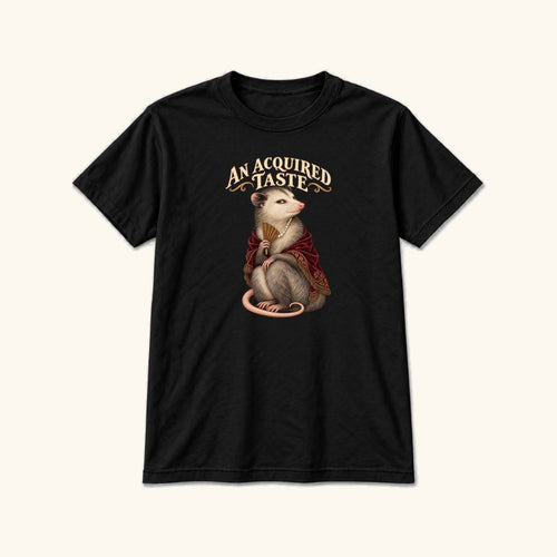 An Acquired Taste Storybook Possum Black — garment mockup or size chart
