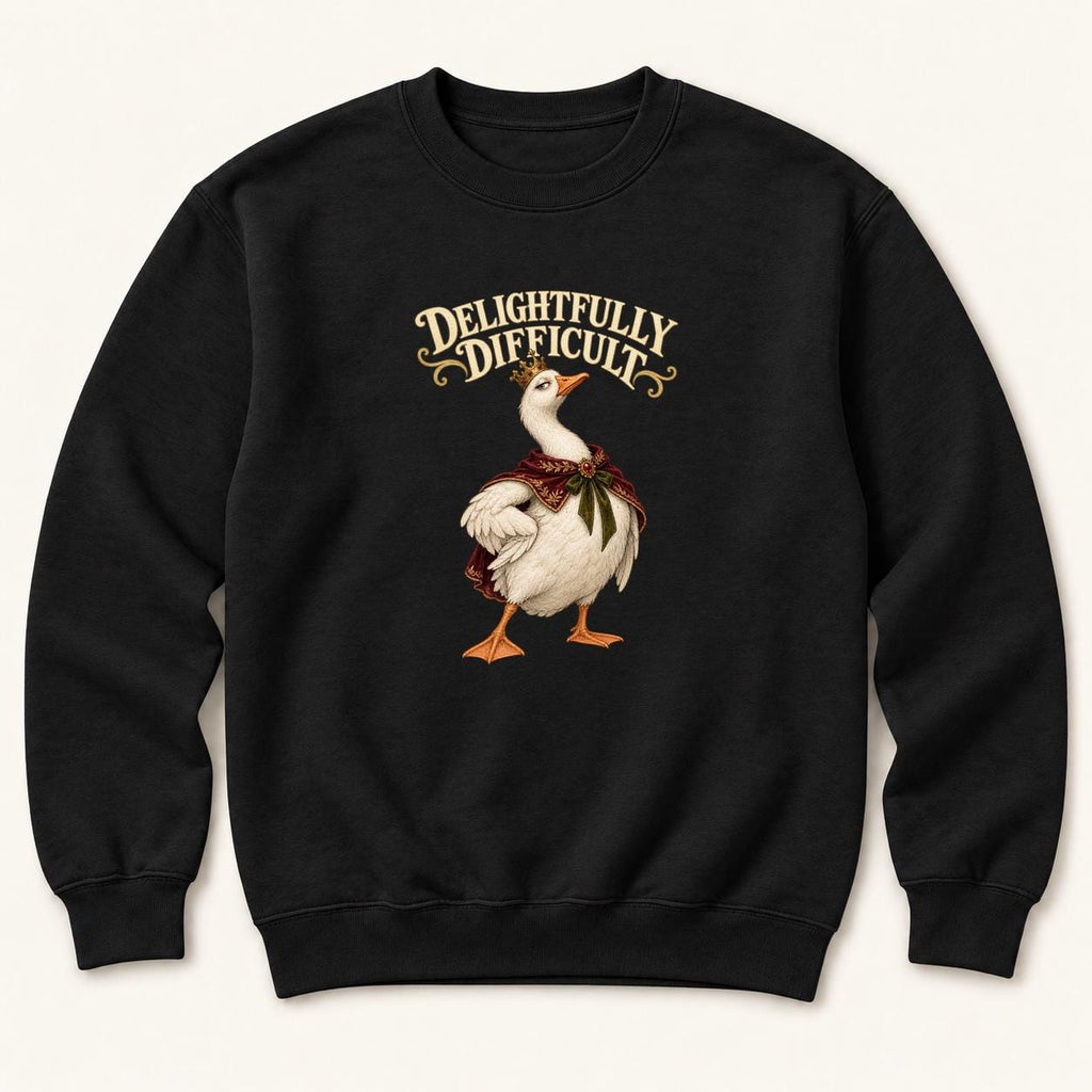 Delightfully Difficult Storybook Goose Black — garment mockup or size chart