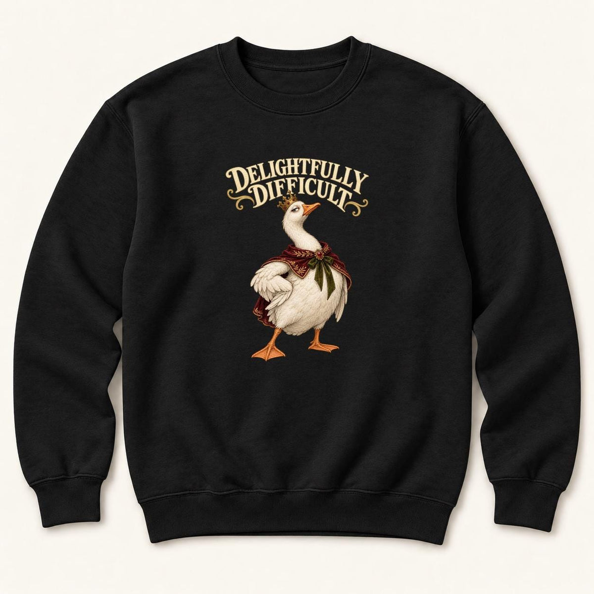 Delightfully Difficult Storybook Goose Black — garment mockup or size chart