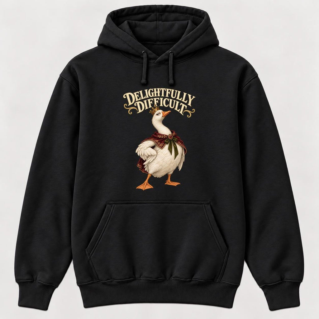 Delightfully Difficult Storybook Goose Black — garment mockup or size chart