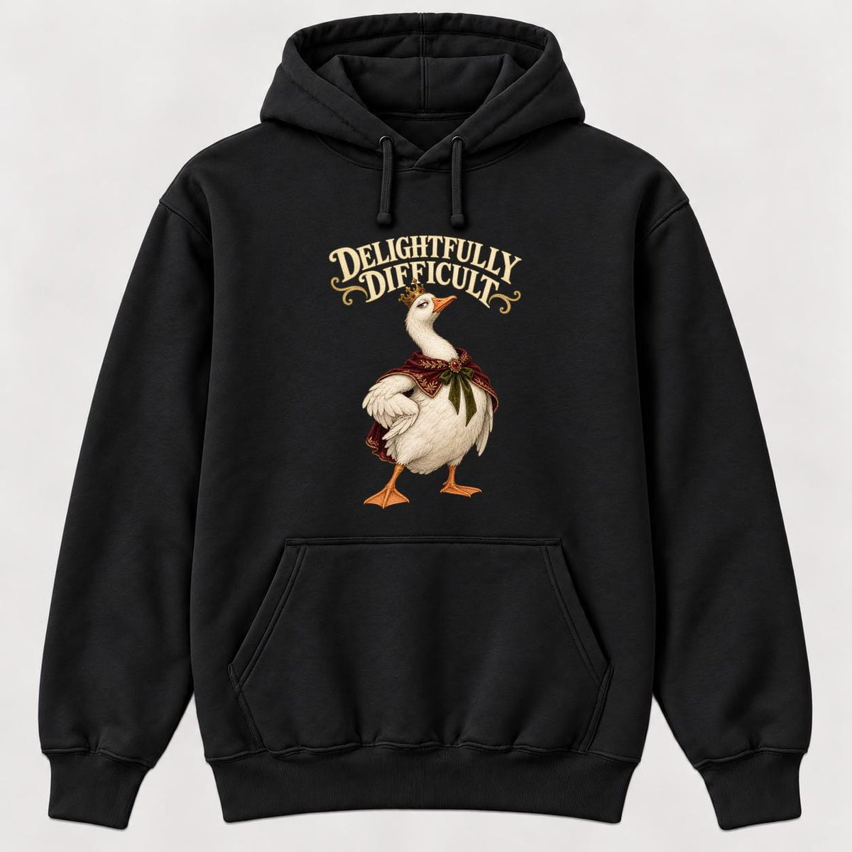 Delightfully Difficult Storybook Goose Black — garment mockup or size chart