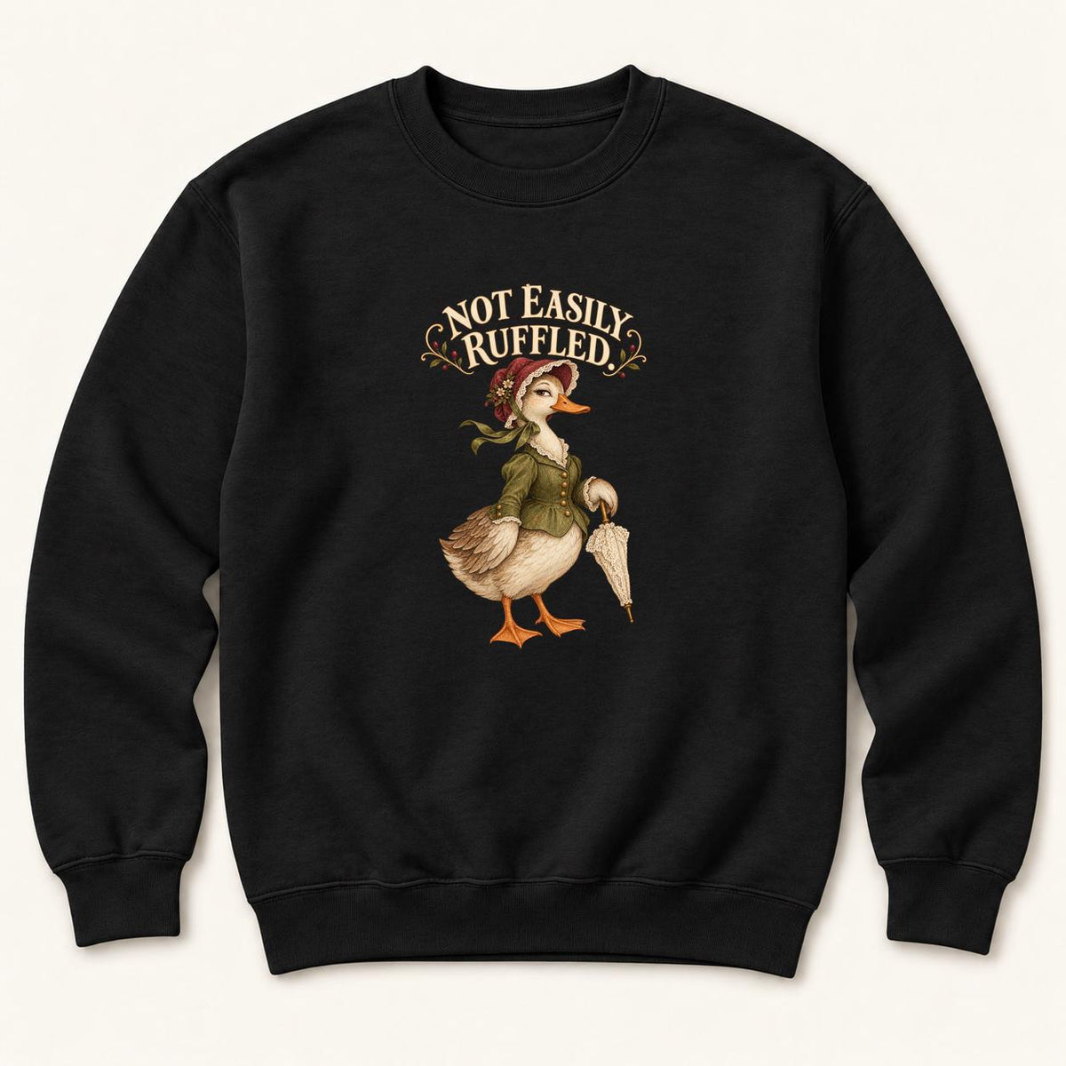 Not Easily Ruffled Storybook Duck — garment mockup or size chart