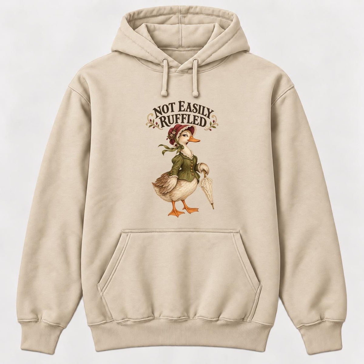 Not Easily Ruffled Storybook Duck — garment mockup or size chart